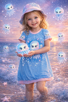 Ballonkleid Kinder Kurzarm Qualle Baumwolle Öko-Tex 100